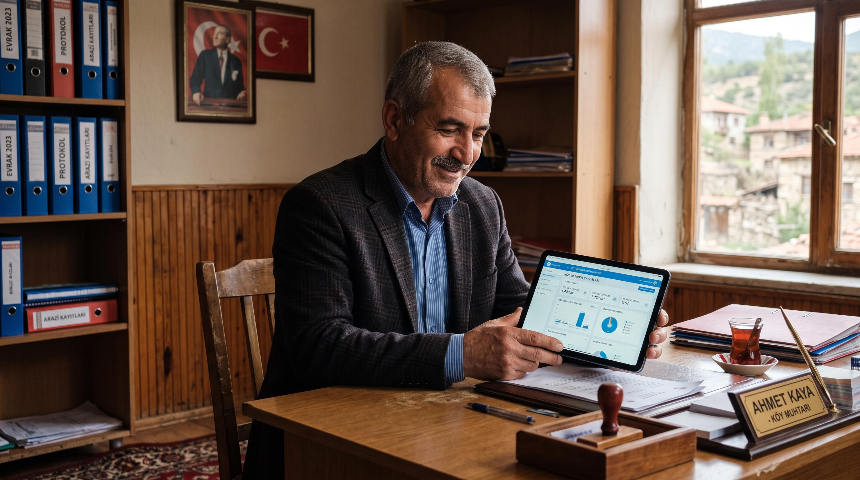 Ahmet Kaya, Köy Muhtarı — TKM Su ile raporları inceliyor